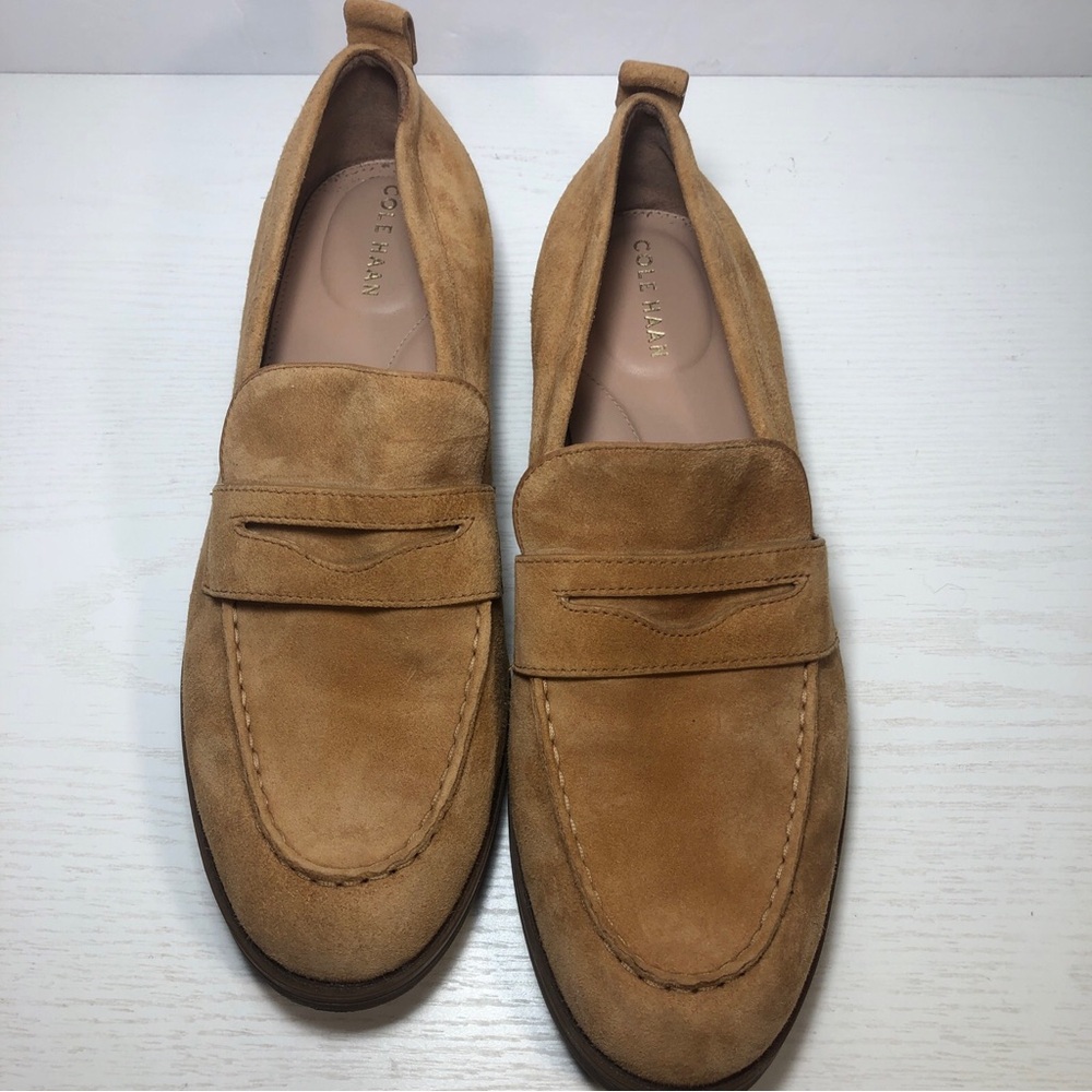 Cole Haan Lana Lux Shoes Women's 9.5B Tan Suede Moc Toe Penny Loafers Flats